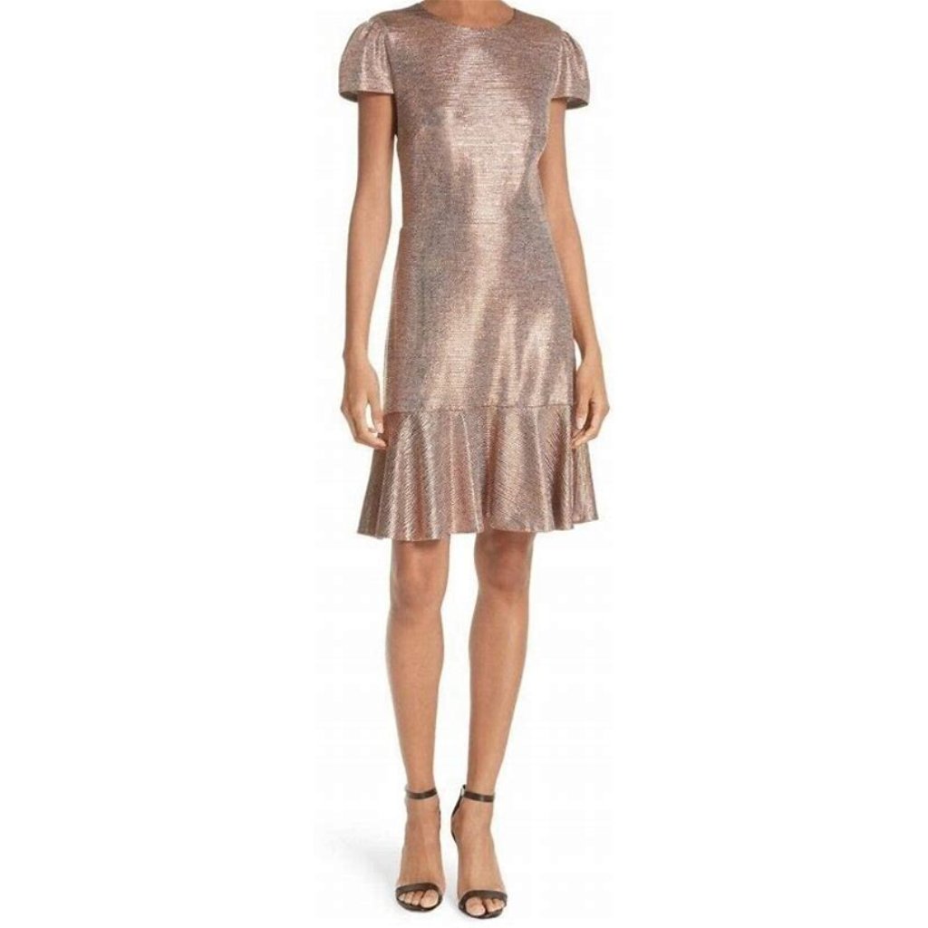 Alice + Olivia Imani Ruffle Hem Rose Gold Textured Dress Size Small